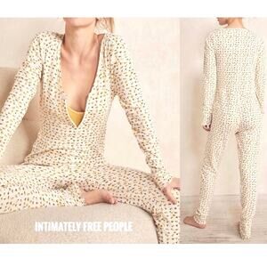 Free People Intimately Home Alone Long Johns Pajamas Sleepwear Medium NWOT $98